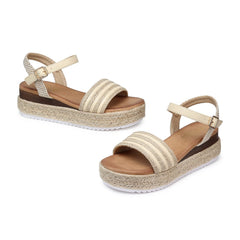 SHIBEVER Platform Sandals Espadrilles Wedges Open Toe Ankle Strap Sandals 40