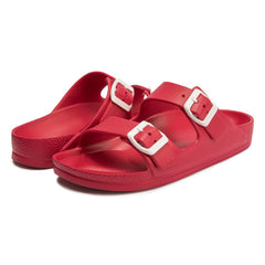 FUNKYMONKEY Women's Comfort Slides Double Buckle Adjustable EVA Flat Sandals 7