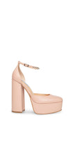 Steve Madden Bangle Blush Leather Ankle Strap Super High Platform Pump Sandals