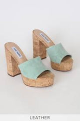 Steve Madden Gemella Mint Green Suede Slip On Rounded Toe Cork Platform Sandal