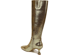 Sam Edelman Leigh Gold Disco Leather Squared Toe Spool Heel Knee High Boots