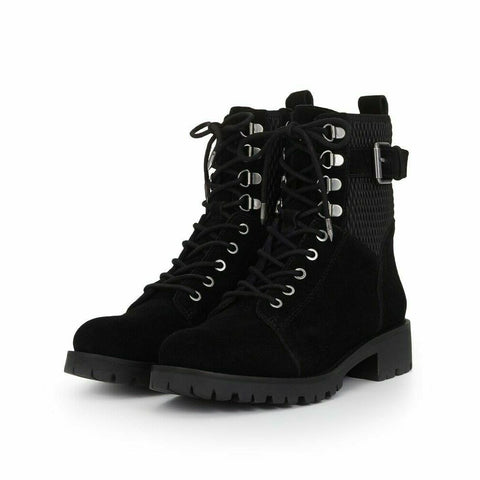 Sam Edelman Jansen Hiker Black Suede Combat Lace Up Rounded Toe Ankle Boots