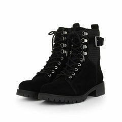 Sam Edelman Jansen Hiker Black Suede Combat Lace Up Rounded Toe Ankle Boots