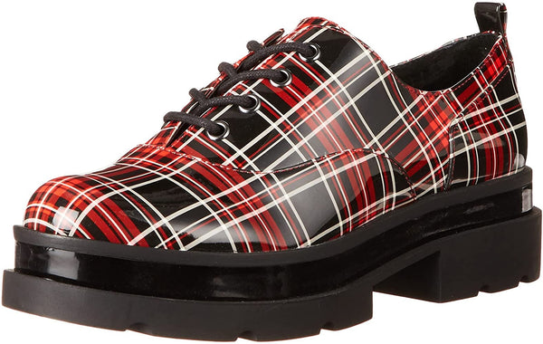 Jessica Simpson Sayze Red Combo Round Toe Lace Up Platform Flannel Oxford Flats