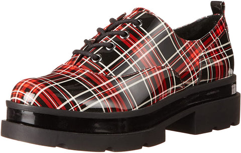 Jessica Simpson Sayze Red Combo Round Toe Lace Up Platform Flannel Oxford Flats