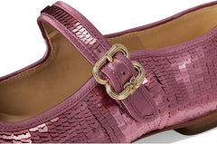 Sam Edelman Michaela Elderberry Sequin Mary Jane Ankle Strap Square Toe Flats