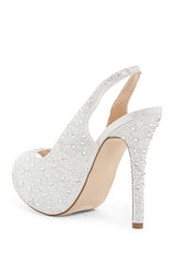 Lauren Lorraine Candy Silver Open Toe Platform Rinestone Crystal Slingback Pump