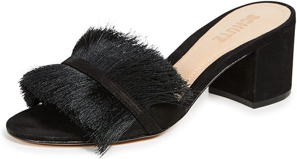 Schutz Adcelle Black Open Toe Block Heeled Slip On Mule Block Heel Sandals