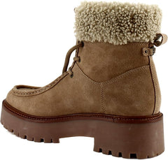 Sam Edelman Elara Light Almond Leather Lug Sole Lace Up Shearling Booties