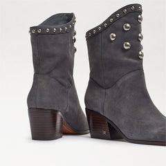 Sam Edelman Brie Grey Leather Block Heeled Almond Toe Pull On Ankle Booties