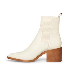 Steve Madden Abriel Bone White Leather Pointed Toe Pull On Western Bootie Boot