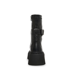 Steve Madden Ankle Boot Everly Black Leather Lugged Sole Buckle Detailed Ankle Combat Boots