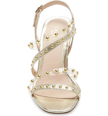 Cecelia New York Vanessa Gold Embellished Sandal Clear Open Toe High Pumps