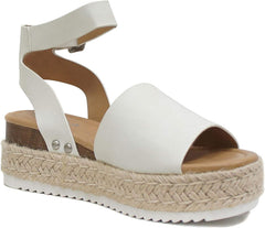 Soda Topic Off-White Espadrille Ankle Strap Studded Platform Wedge Sandals