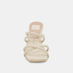 Dolce Vita Patsi Ivory Leather Slip On Squared Open Toe Block Heeled Sandals