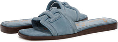 Sam Edelman Irina Dark Coastal Blue Leather Squared Open Toe Flat Wide Sandals