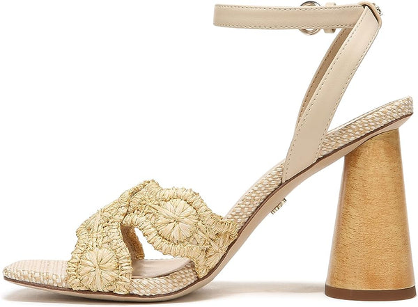 Sam Edelman Kacie Natural/Summer Sand Ankle Strap Open Toe Block Heeled Sandals