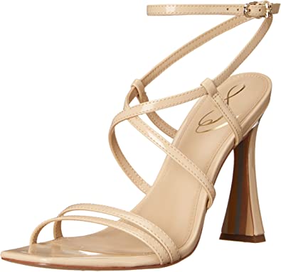 Sam Edelman Lela Light Latte Strappy Ankle Strap Open Toe Flared Heel Sandals