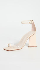 Schutz Avva Eggshell Clear Vamp Buckled Strap Open Toe Block Heeled Sandals