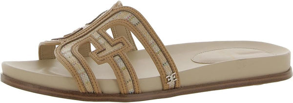 Sam Edelman Nettie Raffia Leather Slip On Open Toe Flats Slides Sandals