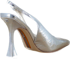 Sam Edelman Odette Soft Silver Fashion Buckle Pointed Toe Slingback Stiletto Pumps