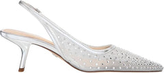 Sam Edelman Bianka Soft Silver Mesh Pointed Toe Slingback Kitten Heeled Pumps