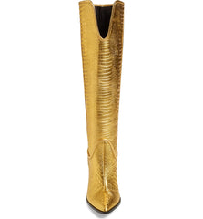Cecelia New York Reckon Croc Embossed Knee High Cowboy Boot Dark Gold Western