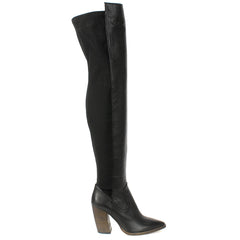 Vince Camuto Cottara Black Leather Fitted Pointed Over The knee Thigh High Boots