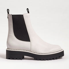 Sam Edelman Laguna White Leather Chelsea Moto Rounded Toe Pull On Ankle Boots