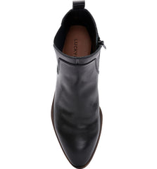 Lucky Brand Tocito Almond Toe Black Chelsea Pull On Leather Casual Ankle Booties