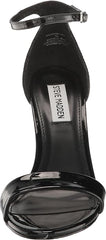 Steve Madden Mallor Black Patent Ankle Strap Round Open Toe Wedge Heeled Sandals