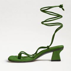 Sam Edelman Fae Thyme Green Leather Square Open Toe Strappy Tie Up Heeled Sandal