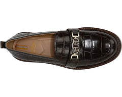 Sam Edelman Christy Espresso Croc Rounded Toe Block Heel Slip On Leather Loafers