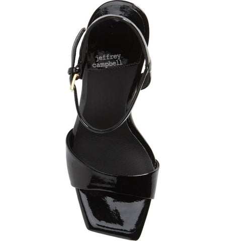 Jeffrey Campbell Dias Black Crinkle Patent Gold Jeweled Block Heeled Sandals