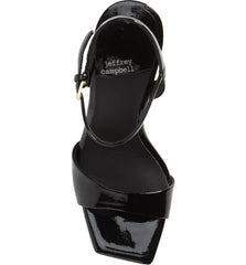 Jeffrey Campbell Dias Black Crinkle Patent Gold Jeweled Block Heeled Sandals