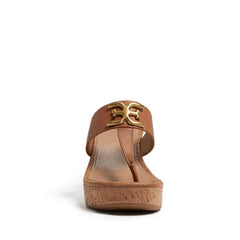 Sam Edelman Yardlie Cuoio Brown Wedge Heel Leather Strap Slip On Heeled Sandals