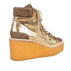 Cecelia New York HELGA Wedge Bootie Gold Lace up Wedge Platform Ankle Booties