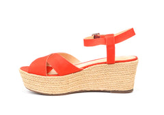 Schutz Devinelli Nice Orange Strappy Open Toe Espadrille Heeled Platform Sandals