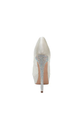Lauren Lorraine Venus Ivory Peep Toe Platform High Crystal Heel Satin Dress Pump