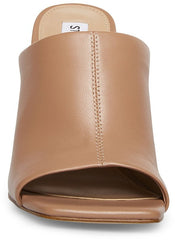 Steve Madden Lexia Nude Leather Slip On Squared Open Toe Chunky Heeled Sandals