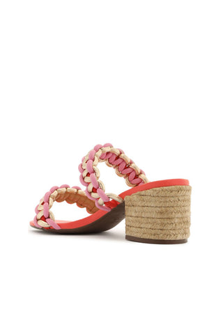 Schutz Juliet Mid Coral Braided Strap Slip On Open Toe Mid Block Heel Sandals