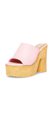 Steve Madden Mardi Heeled Sandal Pink Leather Open Toe Retro Platform Mules