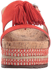Schutz Monicca Nice Orange Red Suede Tassel Suede Platform Wedge Buckle Sandals