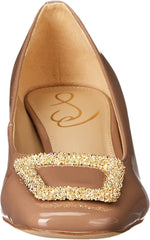 Sam Edelman Thalia Soft Taupe Block Heel Squared Toe Buckle Accent Slip On Pumps