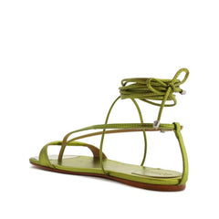 Schutz Vikki Flat Green Yellow T-Strap Ankle Strap Lace up Open Toe Flat Sandal