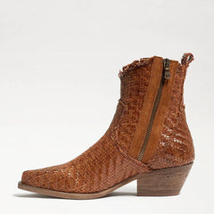 Sam Edelman Blair Cuoio Stacked Heel Pointed Toe Leather Woven Western Boots