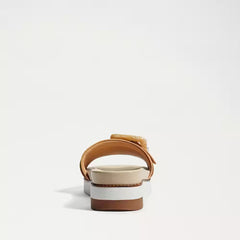 Sam Edelman Ariane Natural Sand Open Toe Buckle Flat Leather Slides Sandals