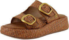 Sam Edelman Nerissa Cuoio Open Toe Double Strap Buckle Wedge Platform Sandals