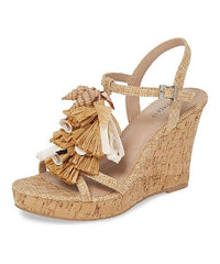 Charles David La Jolla Sand Ankle Strap Open Toe Nude Cork Wedge Platform Sandal