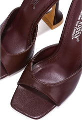 Cape Robbin Lithe Chocolate Sexy High Spool Heel Open Squared Toe Slip On Pumps